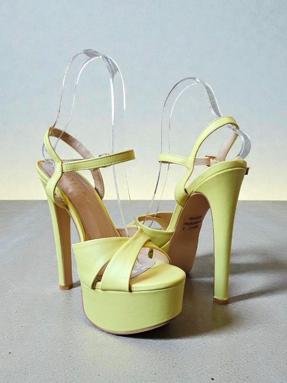 Light Yellow Strappy Platform Heels Stiletto Heel Platform